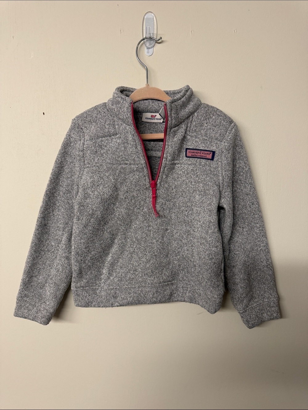 Vineyard Vines Grey Pullover Fleece with Pink Zipper